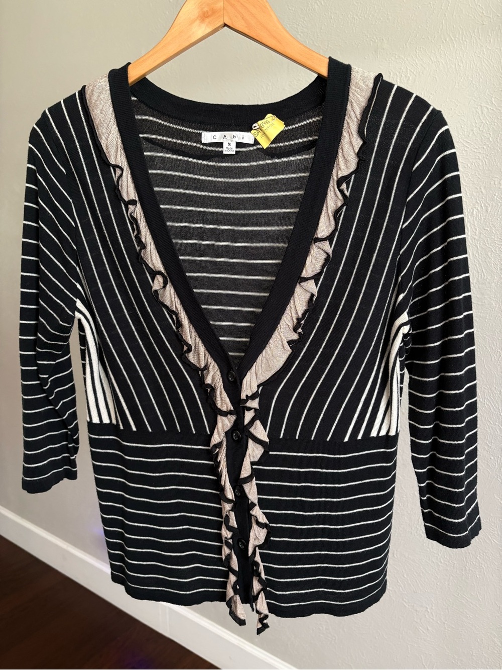 Cabi Black/White/Cream 3/4 Sleeve Cardigan
